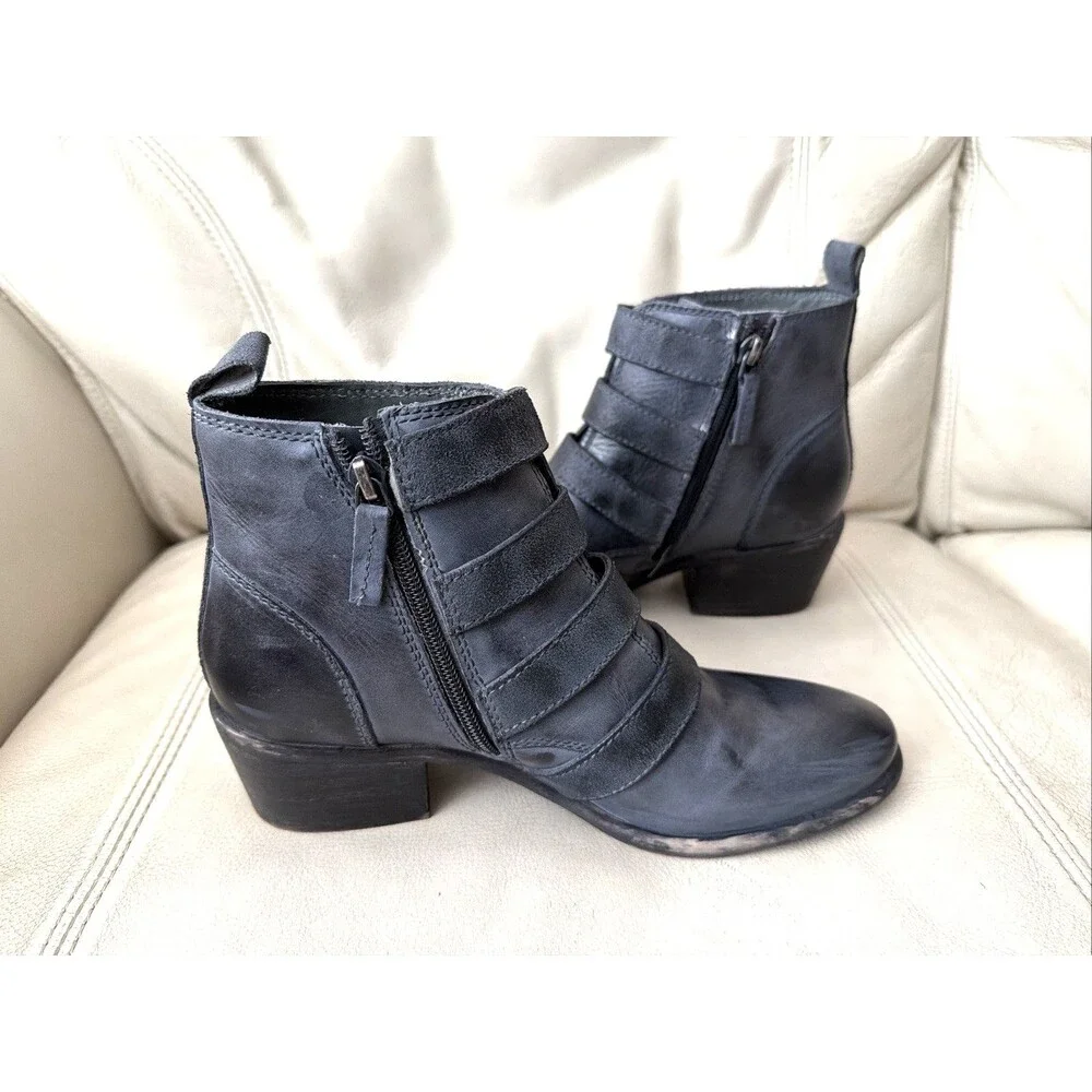 Roan by Bed Stu Womens Leather Boots Size 8 Disstressed Moto Biker Buckle Gray